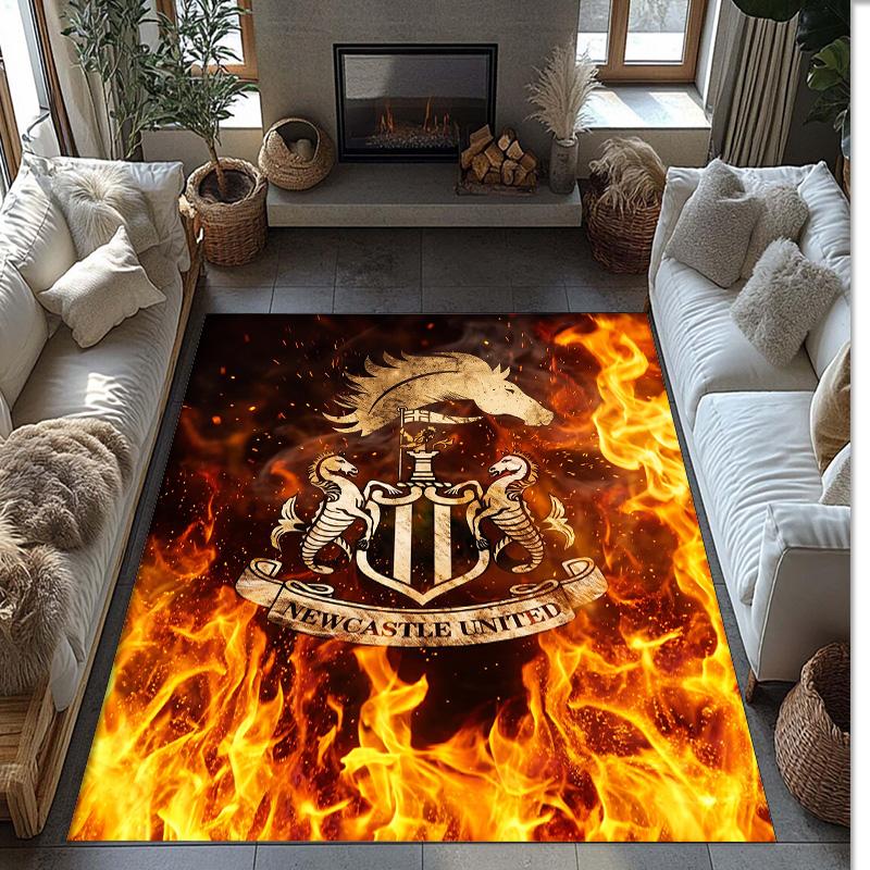 Tappeto in Velluto di Cristallo con Stampa di Calcio del Newcastle United, Comodo Assorbente d'Acqua Antiscivolo Tappeto per Pavimento Interno
