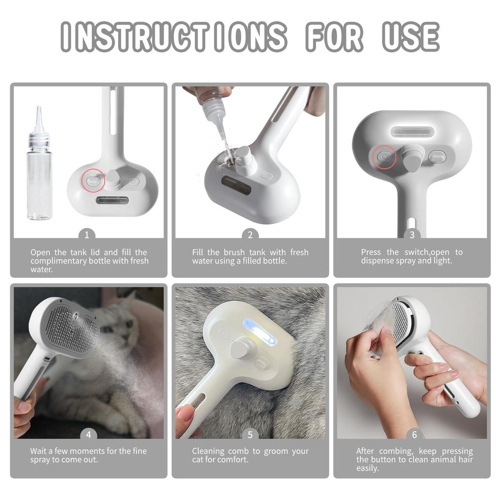 4 In 1 Cat Spray Brush for Shedding Pet Dog Cat Brush with Steam Self Cleaning Dog Steamy Brush Hair Removal Grooming Steam Comb