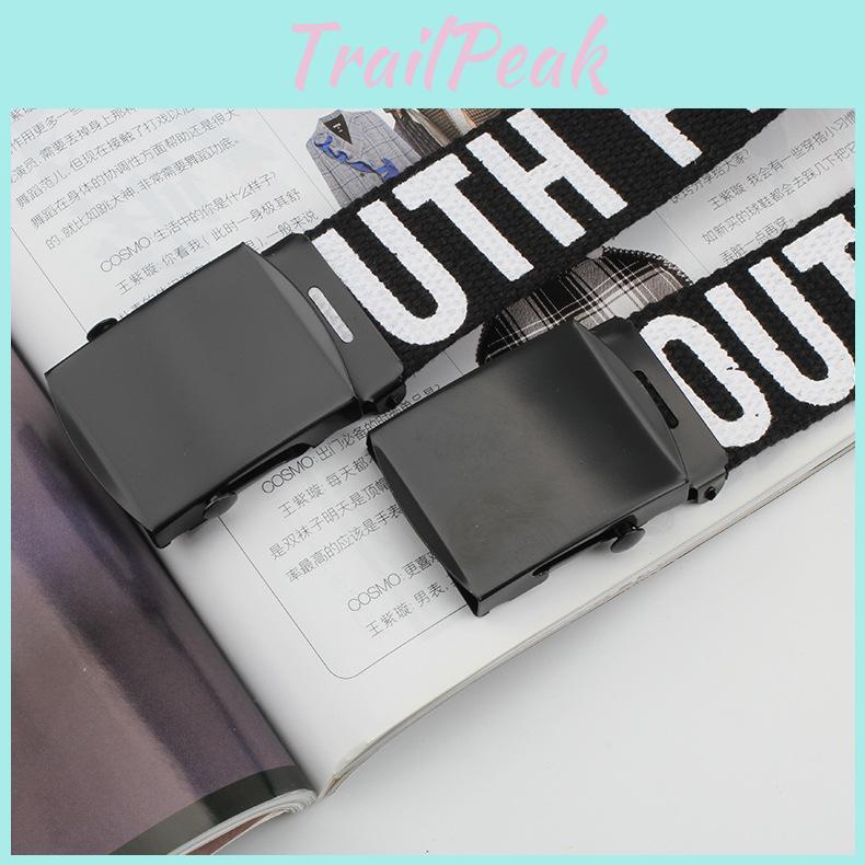 Nylon Canvas Letter Printed Waist Belt For Men And Women With Smooth Iron Buckle For Casual Style