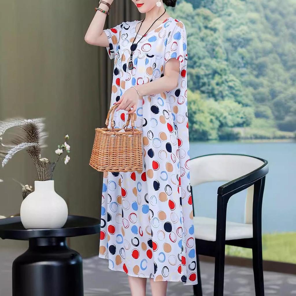 Plus Size Korean Style Summer Floral Cotton Silk Dress - Slimming Design for 240 Jin