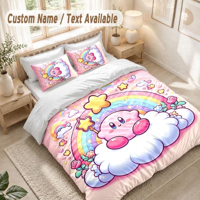 Kirby Bedding Set, 1 Duvet Cover & 2 Pillowcases Soft Comfortable Bedroom Home Textile Decor