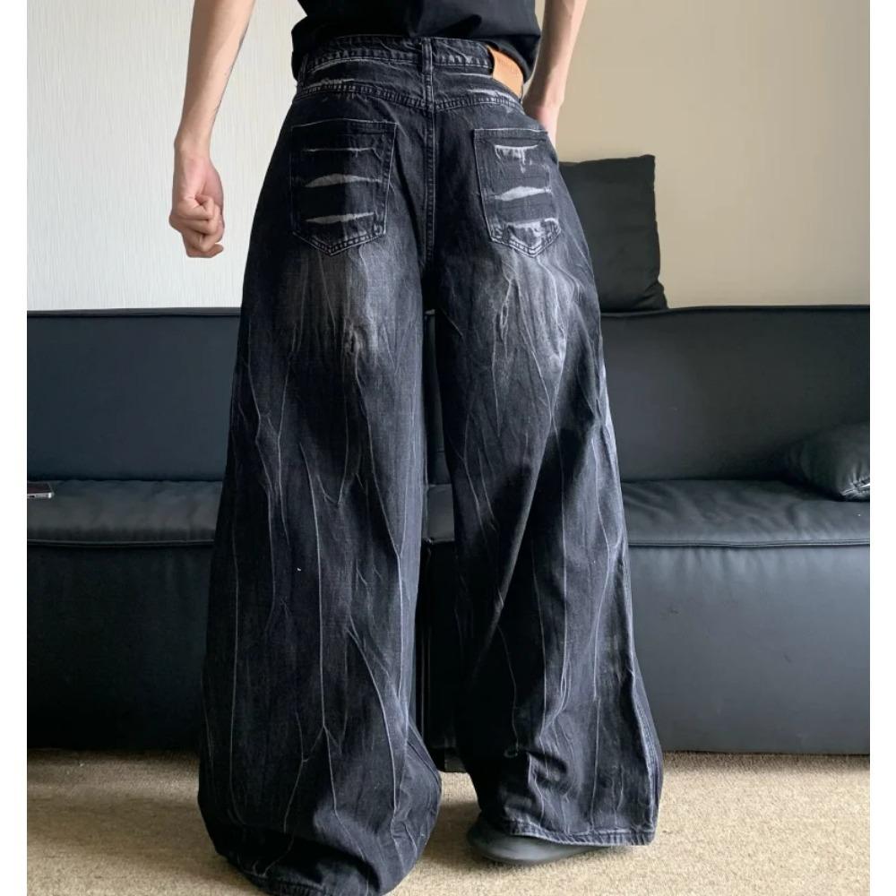 GLYDE Amerikanisch Gewaschen Alt Blitzmuster Vibe Jeans Herren Locker Weites Bein Hosen Jeans Neue Mode