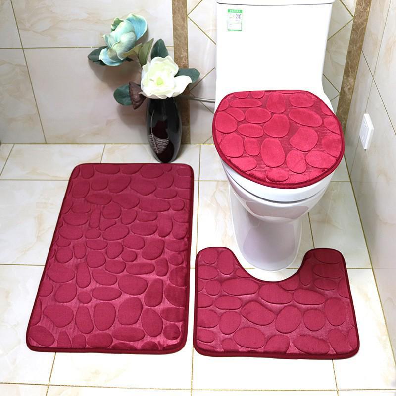 Coral Fleece Pebble Bath Mat Set - Anti-Slip, Water-Absorbing, Three-Piece Set
