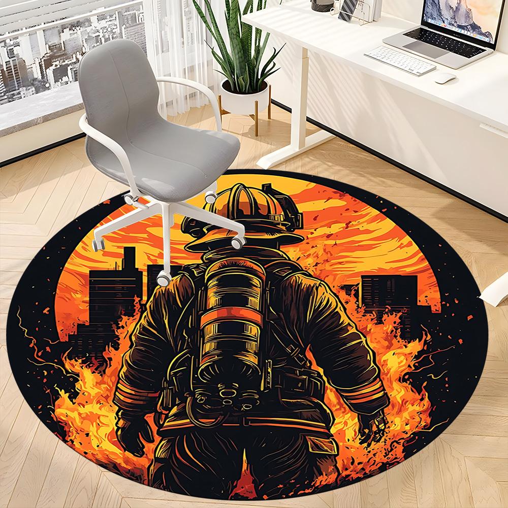 1pc Firefighter Hero Office Round Area Rug,  Mat Suitable ForOffice, Under Office Chairs Bedroom Living Room Home Decor, Room Deco