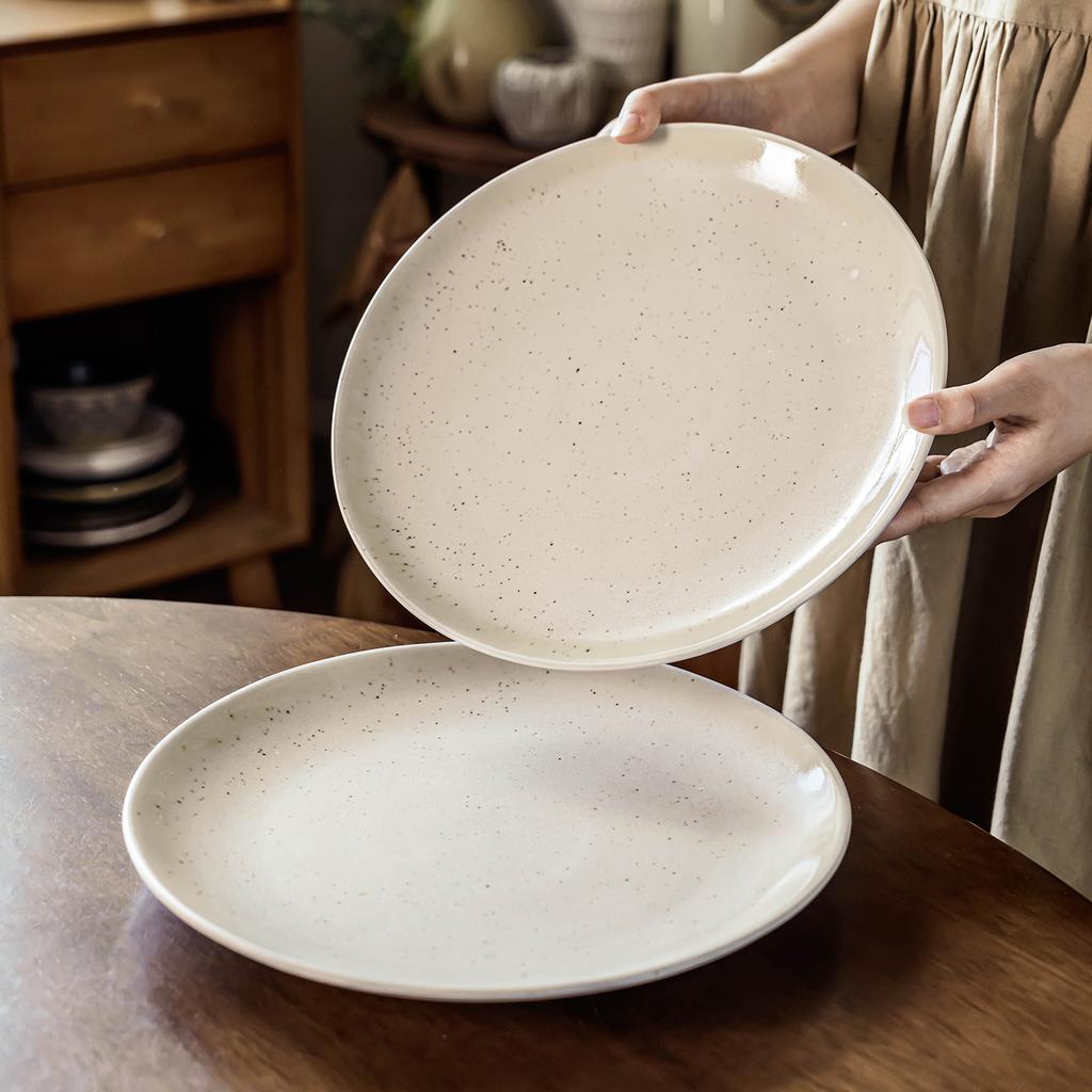 Large Plate Sesame Glaze Ceramic Plate Tableware Household Restaurant Dish Plate Western Plate Steak Plate Round Plate