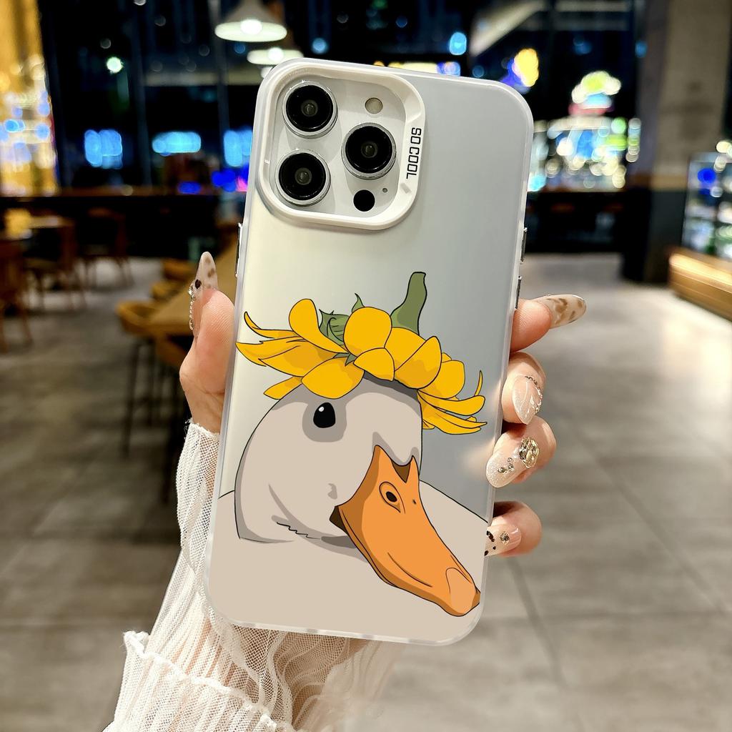 Color Phone Case For iPhone 17 16E 16 11 15 14 Pro MAX 12 13 MINI 7 8 Plus XR SE Silver Plated IMD Cover Protection Funny Duck