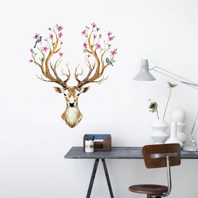 New 3D Plum Flower Deer Wall Stickers DIY Decoration PVC Removable Resistant Wall Stickers