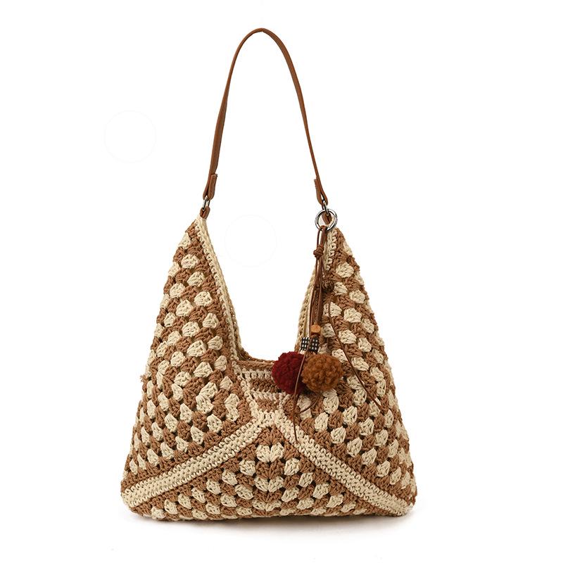 

2025 Autumn Large Capacity Woven Tote Bag for Women - Perfect for Seaside Vacations and Daily Commutes Without Pendant хакі