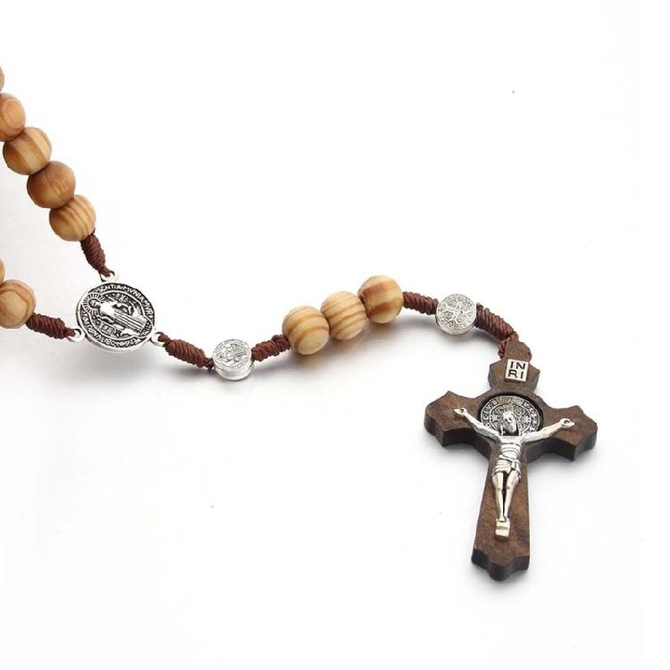 Handmade Wood Rosary Catholic Necklaces Men Cross Prayer Religious Jewelry Gift