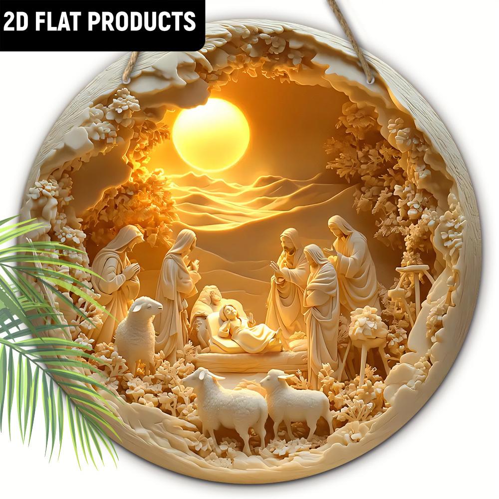 Wooden Decor Wood Round Sign - Holy Family Jesus, Maria, Joseph -for Door, Wall, Home, Room, Farmhouse, Street, Shop, Garage, Bar, Garden, and Coffee