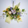 Spring Summer Artificial Violet Wreath for Front Door Small Wall Hanging Wreath with Yellow Plaid Bow for Indoor Outdoor Wall Window Kitchen Cabinet