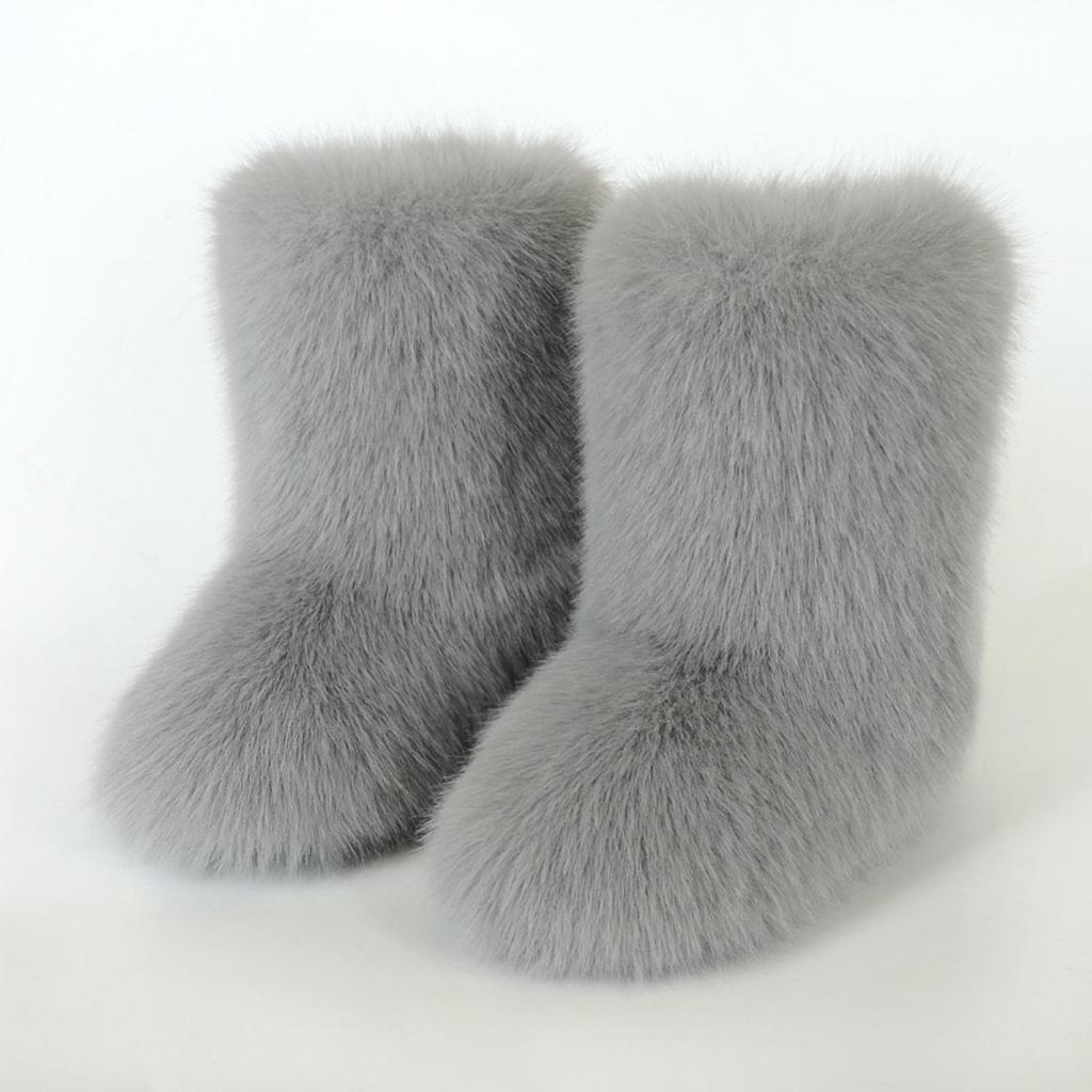 Vintersko Dame Vinter Fluffy Faux Fox Pels Støvler Dame Plysj Varme Snøstøvler Luksuriøst fottøy Jente Furry Pels Bottes Mote
