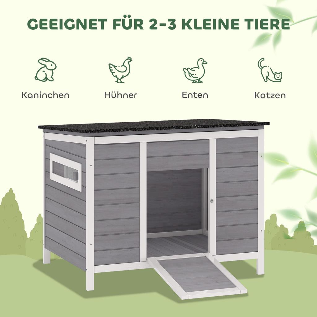 Duck Coop, Weatherproof Wooden Duck House with Removable Floor, Sliding Window, Hinged, Asphalt Roof, 93 X 70 X 72 Cm, Grey