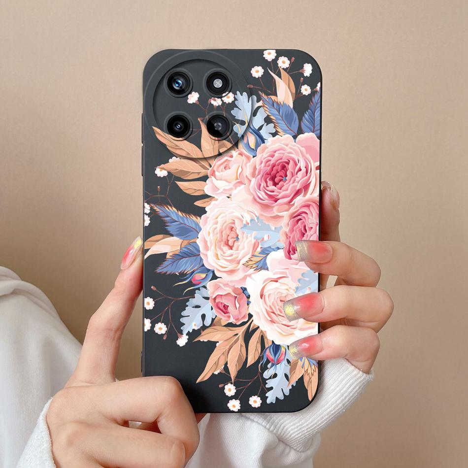 Case For OPPO Realme 11 4G Romantic Flower Soft Original Liquid Silicone Back Cover For Realme11 Upgrad Lens Protection Coque