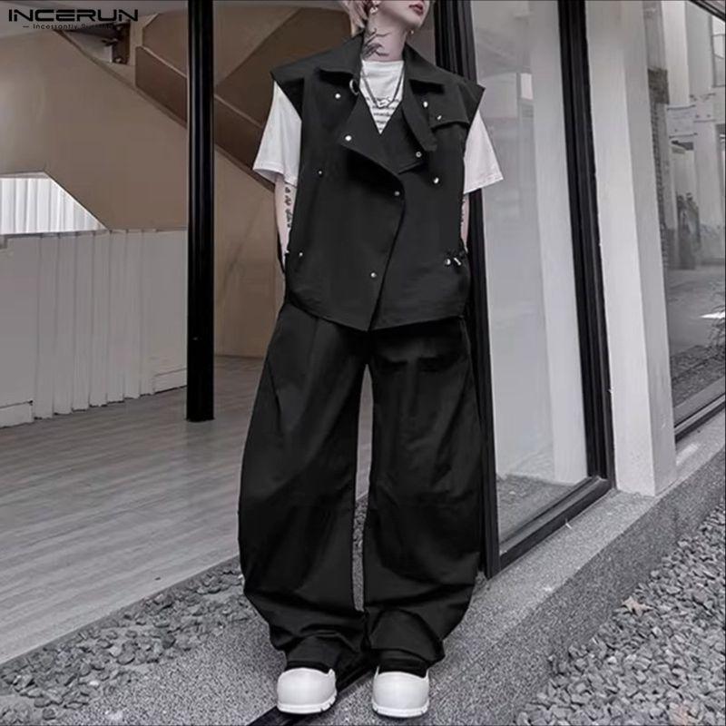 INCERUN Two Pieces Casual Sets Men Sleeveless Waistcoat and Long Cargo Pants Trousers Outfits