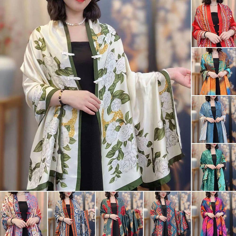 Ethnic Style Satin Buckle Shawl Coats Temperament Cardigan Spring Summer Tourism Vacation