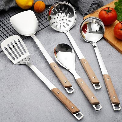 Stainless Steel & Wood Spatula and Ladle Kitchen Set