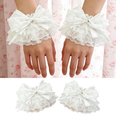 Eye Catching Lace And Bows Detailing Wrist Cuffs Hand Sleeve For Girls Party Wedding Daily Outfits 3 Color Available