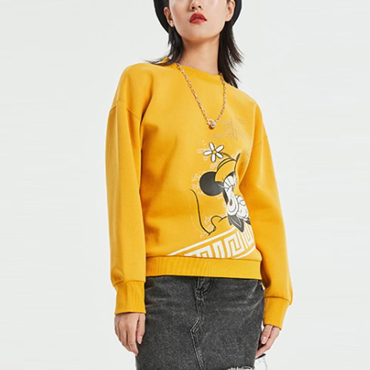 Li-Ning X Disney Co-Branded Sports Fashion Series Cartoon Print Loose Sweatshirt Women Tops Mineral-Yellow AWDQ584-4
