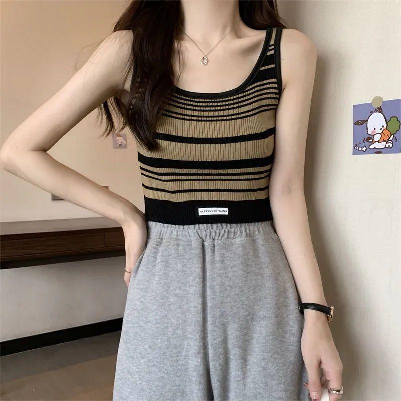 Women's Sports Stripe Camisole Summer Outer Wear Slim Fit Lining Sleeveless Sexy Top Outer Layer
