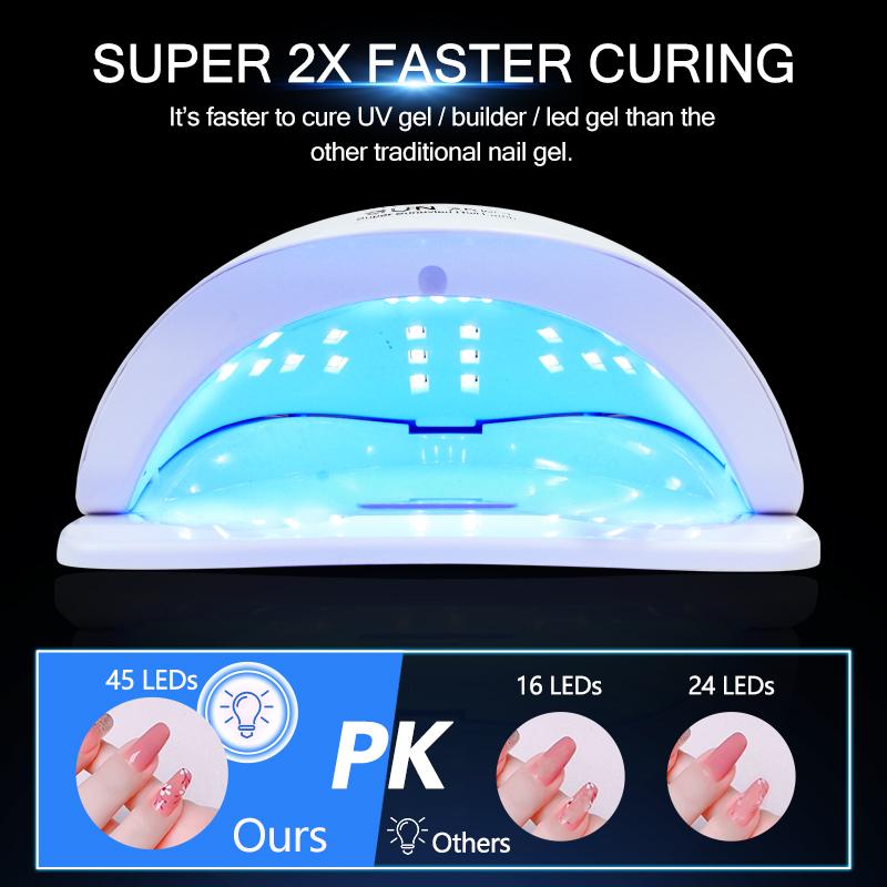 90W Nail Drying Lamp 10s For Fast Drying Gel Polish 45LEDs Nail Light Lamp Dryer With Smart Senor For Nair Art Manicure Tool