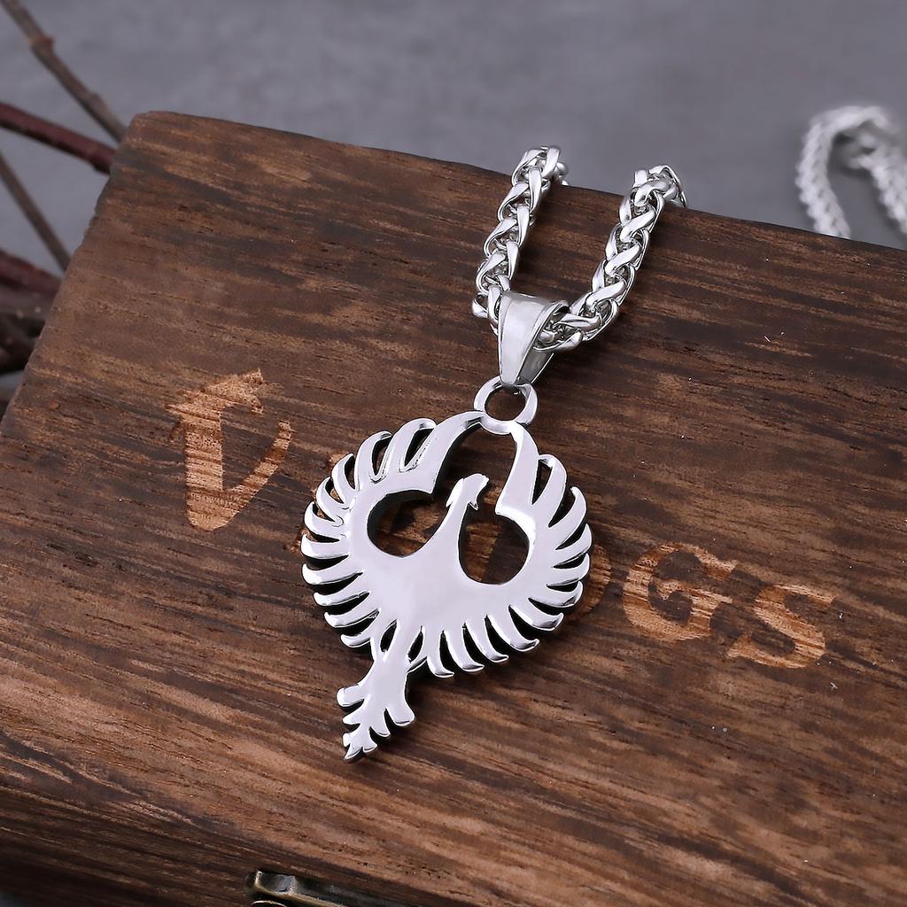 Mens Stainless Steel Animal Phoenix Totem Necklace Hip Hop Rock Biker Vintage Pendant Necklace Fashion Charm Jewelry