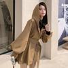 Women's Korean Chic Hooded Trench Coat with Lantern Sleeves - Spring & Autumn Casual British Style
