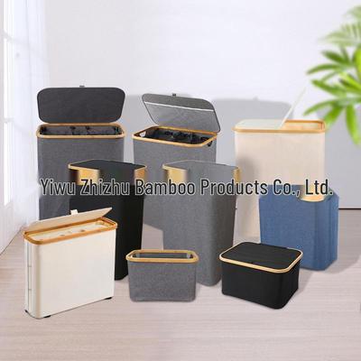 Foldable Bamboo Laundry Basket with Lid and Inner Bag for Bedroom or Bathroom