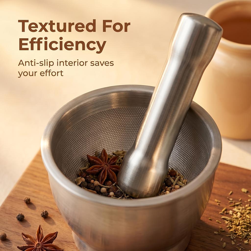 3 Pc 304 Stainless Steel Garlic Press Mortar with Lid Manual Grinder for Home Garlic Paste and Medicine Grinding