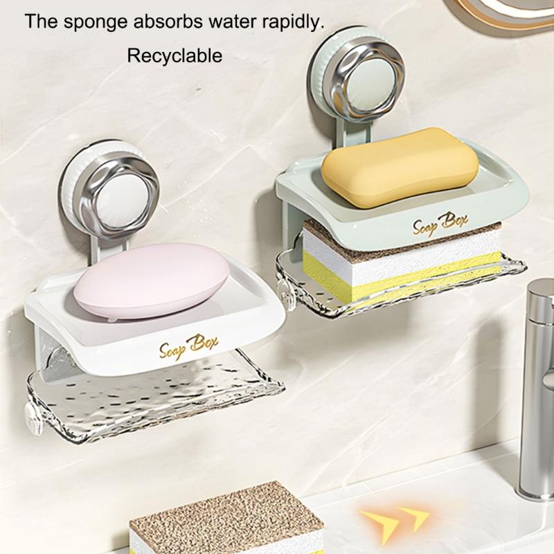 NonSlip Soap Dish With Drain Wall Mounted Bathroom Shower Storage Adhesive Space Saving Tray