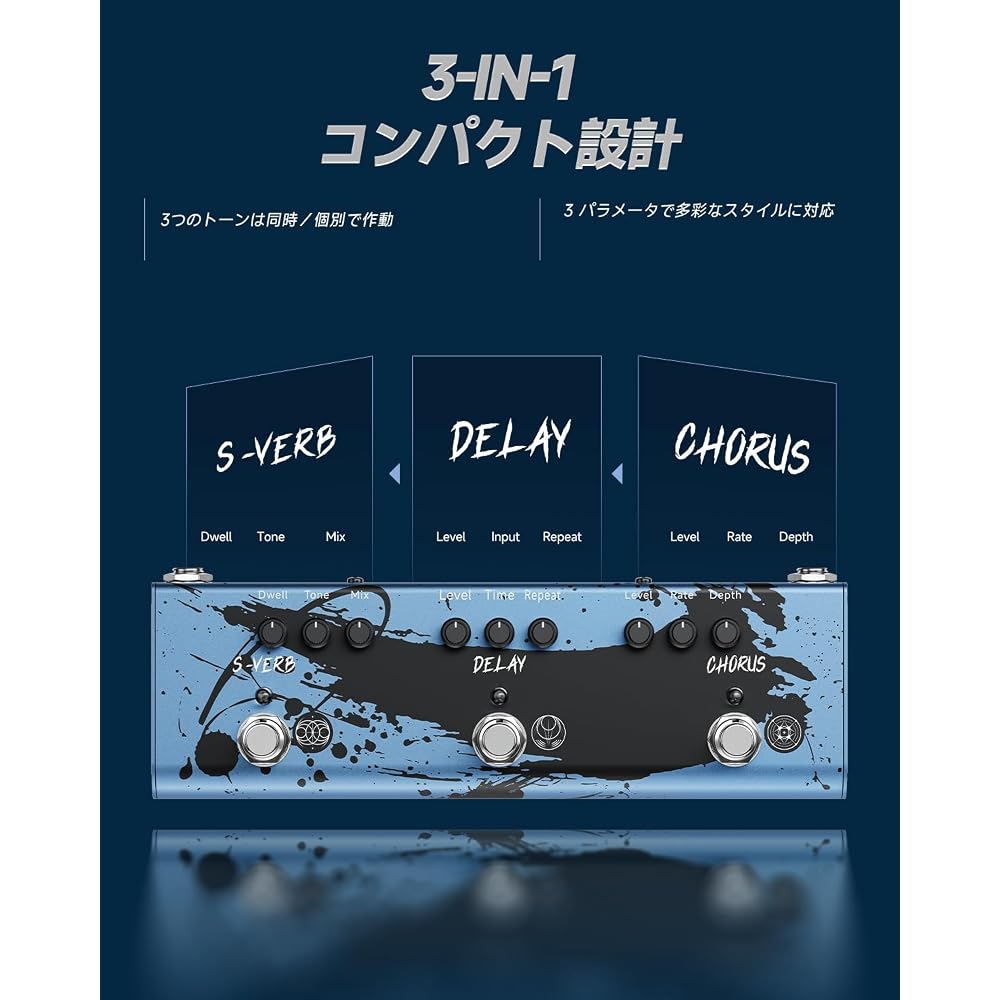 Donner x MIYAVI 3 in 1 Guitar Effector Chorus Delay Reverb Space Multi Pedal Dimension Weaver