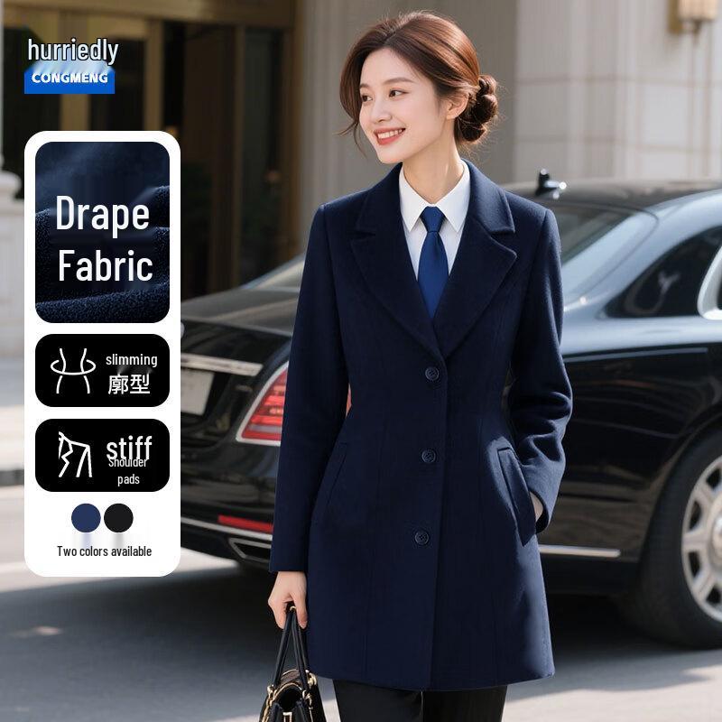 

Women s Korean Style Mid-Length Wool Blend Coat 3XL