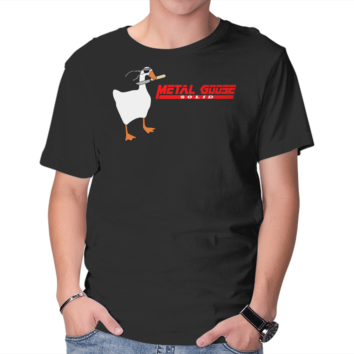 Unisex Crew Neck T-Shirt Metal Goose Solid Graphic Short Sleeve Casual Tee L