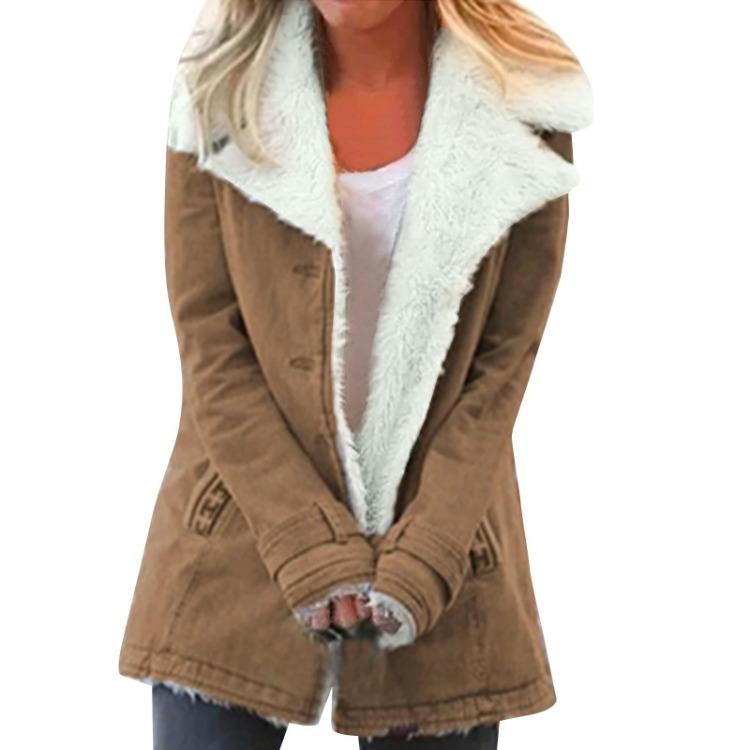 Long Sleeve Casual Padded Cotton Jacket Warm Button Coat Women Fashion Top