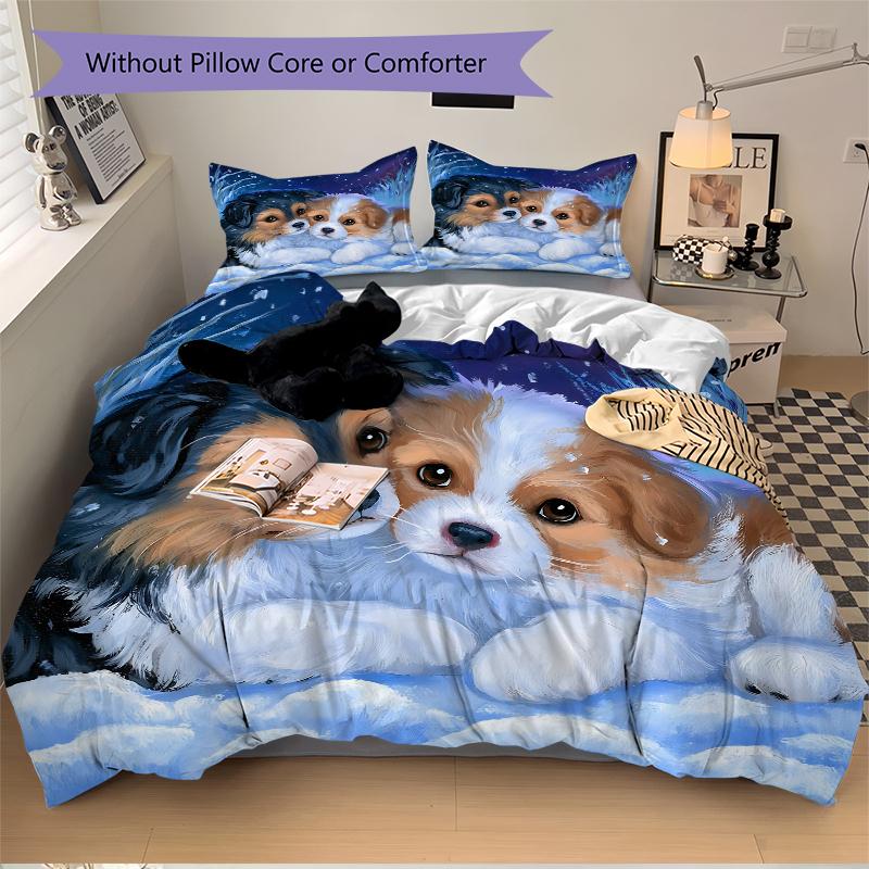 3Pcs Winter Puppies Snow Bedding Sets For All Sizes New 3D Printed Bed Cover Comforter Duvet Cover Pillowcase Bedroom Decoration