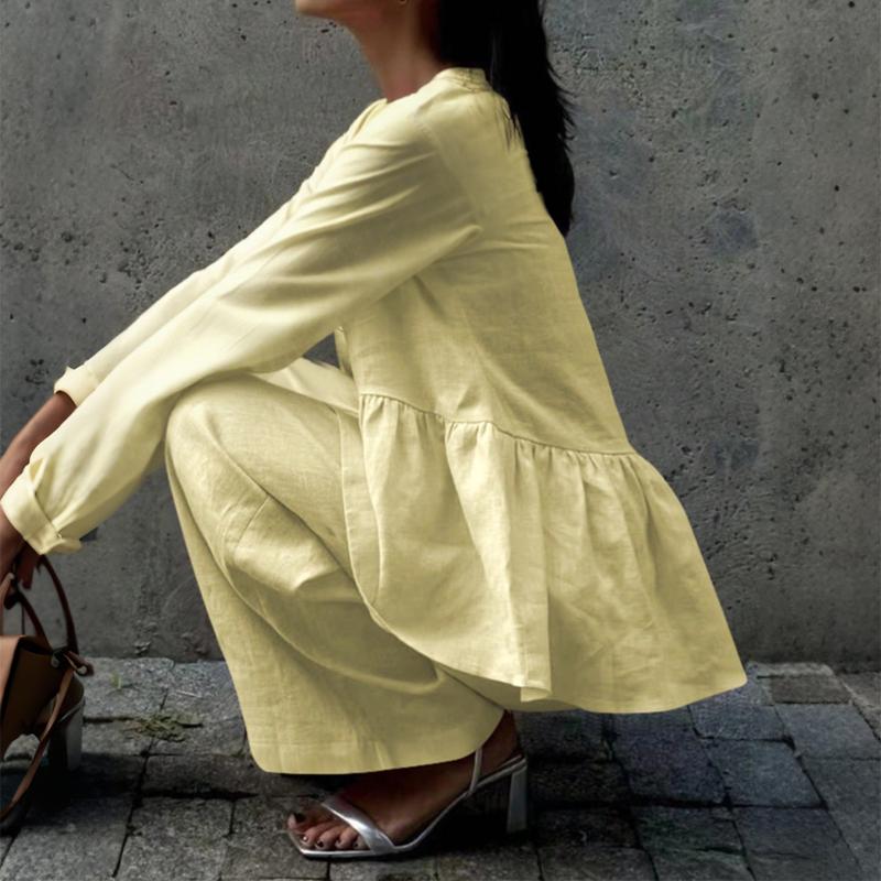 Casual Vacation Long-sleeved T-shirt Straight-leg Pants Suit Women's Clothing 2025 Autumn Winter