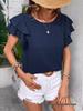 Women's Summer Double-layer Ruffled Sleeve Round Neck Pullover T-shirt