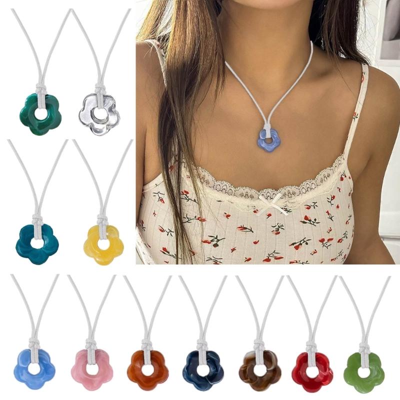 Unique Hollowed-Out Flower Pendant Necklaces Acrylic Material Flower Jewelry Pendant Choker Suitable for Any Occasion