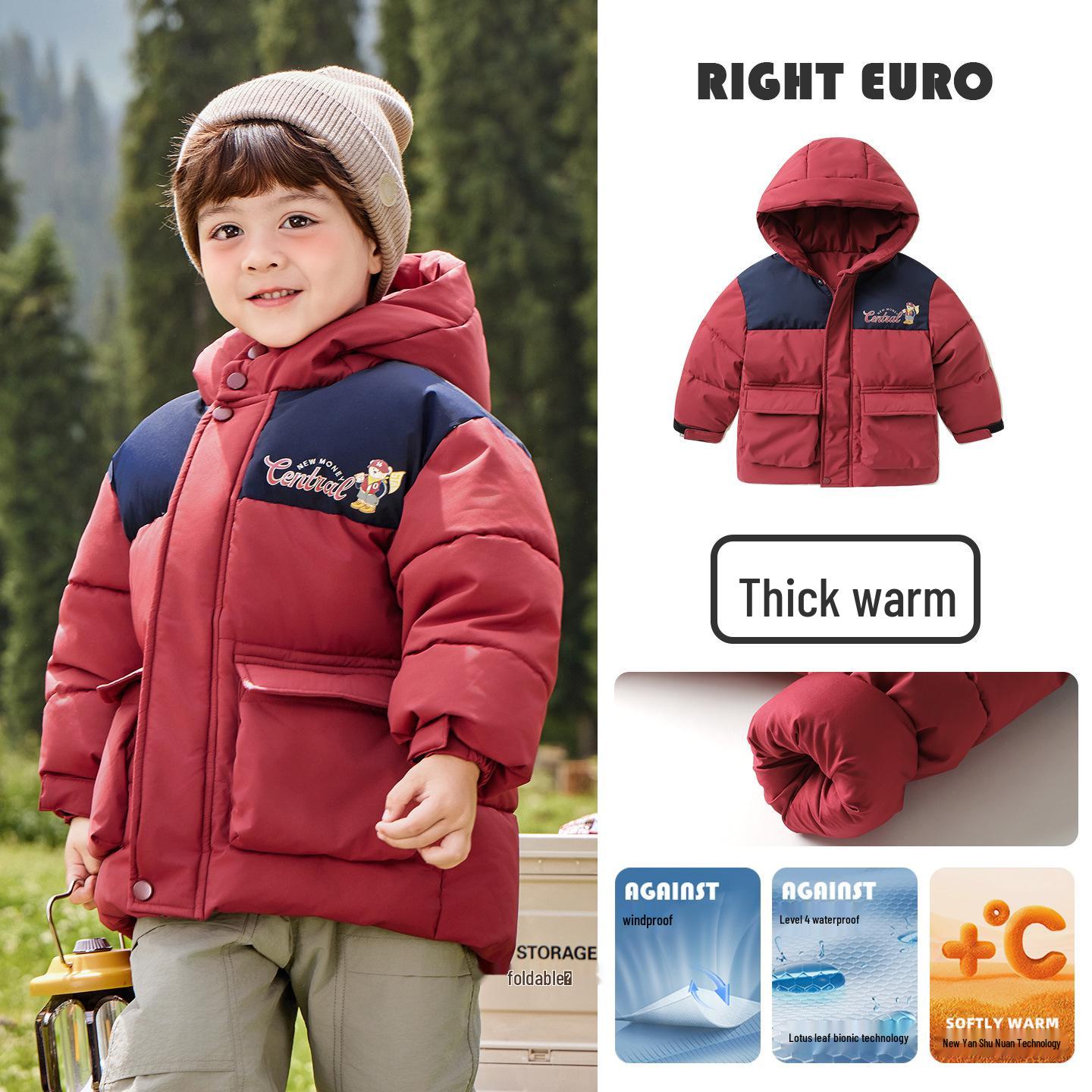 Right European Boys  Large Pocket Waterproof Winter Cotton Jacket Coat - 2025 New 90cm