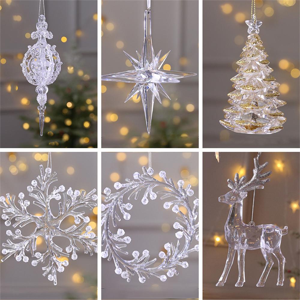 

Acrylic Christmas Tree Decorations 3D Snowflake Elk Ice Xmas Pendants Party Christmas 2024 New Year Decorations DIY Xmas Craft as show