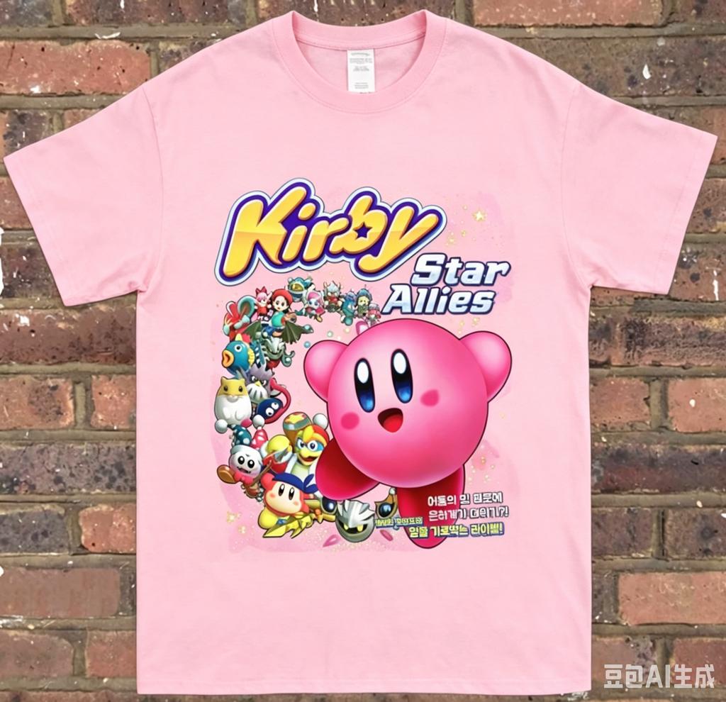 Latest Adult and Childrens Star Kirby Retro Game Classic Character Family Photo Fun Creative Loose Cotton Short Sleeve