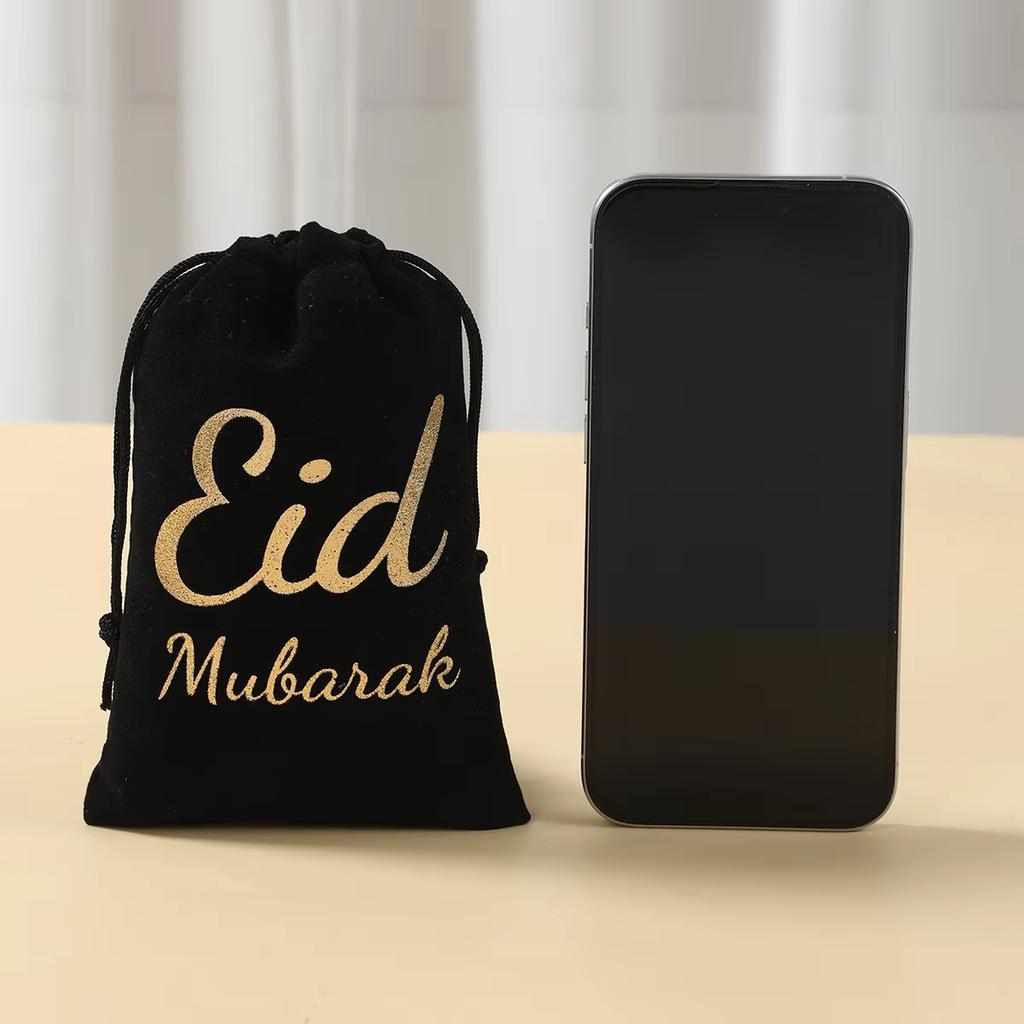 5pcs/1PC 23*17CM Eid Mubarak Velvet Drawstring Gift Bags Ramadan Decorations Gift Bags Ramadan Kareem Party Drawstring Gift Bags