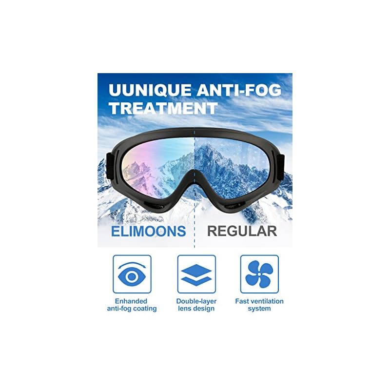 Elimoons Ski Goggles (2-pack) - Snowboard Goggles for Kids (Boys, Girls, Youth, Men, Women) - UV400 Protection, Windproof, Anti-Glare Lenses