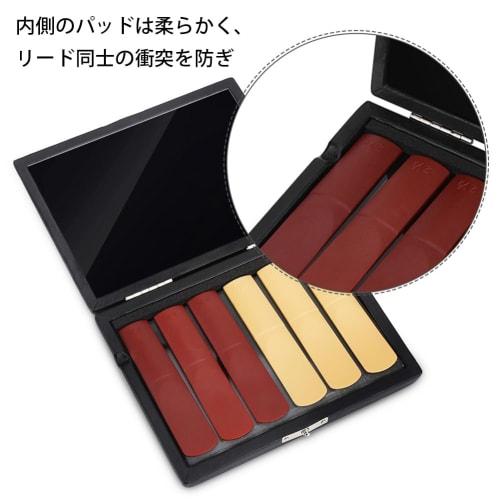 Schwarzes PU-Lederetui für Saxophone und Klarinetten, fasst 6 Rohrblätter, inklusive Fächern, leichte und langlebige Holzkonstruktion, wasserdicht und leicht zu re