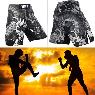MMA Homens Dragão Shorts Muay Thai Calças Kickboxing Boxers Luta treinamento fitness Academia Preto Branco