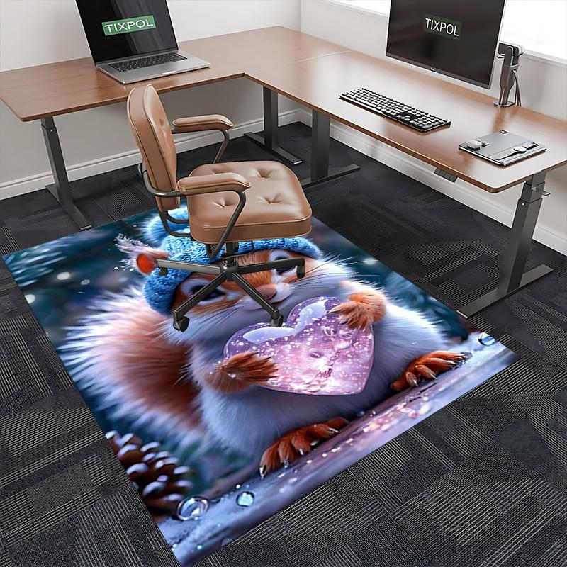 1pc Anime Squirrel with Heart Chair Mat - Winter Wonderland Office Rug for Desk, Anti-Slip Carpet for Home Decor, Suitable for All Seasons and Perfect