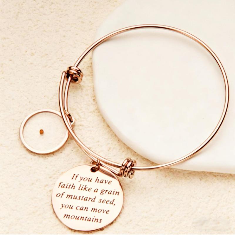Minimalist Statement Stainless Steel Faith Seed Adjustable Letter Stainless Steel Mustard Seed Bracelet Tarnish Resistant Women