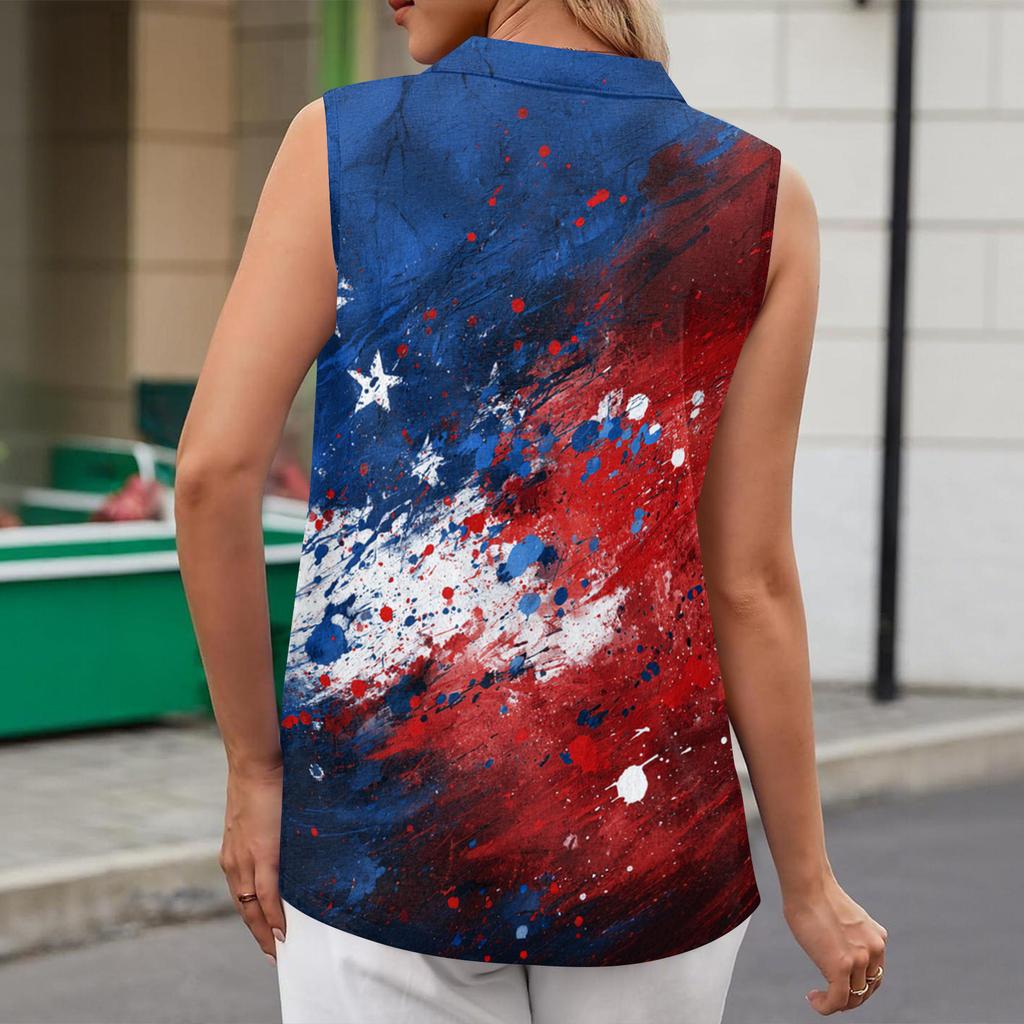 Women's Fashion Casual Lapel Sleeveless Color Shirt Women's V-Neck Up Tops