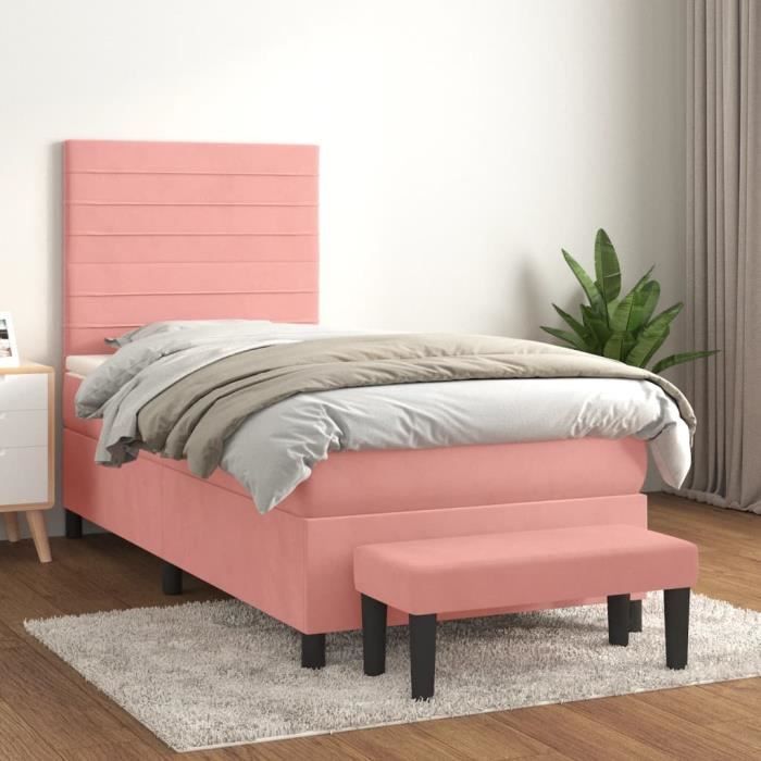 VidaXL Lit à sommier tapissier avec matelas Rose 90x200 cm Velours - Modèle 3137886