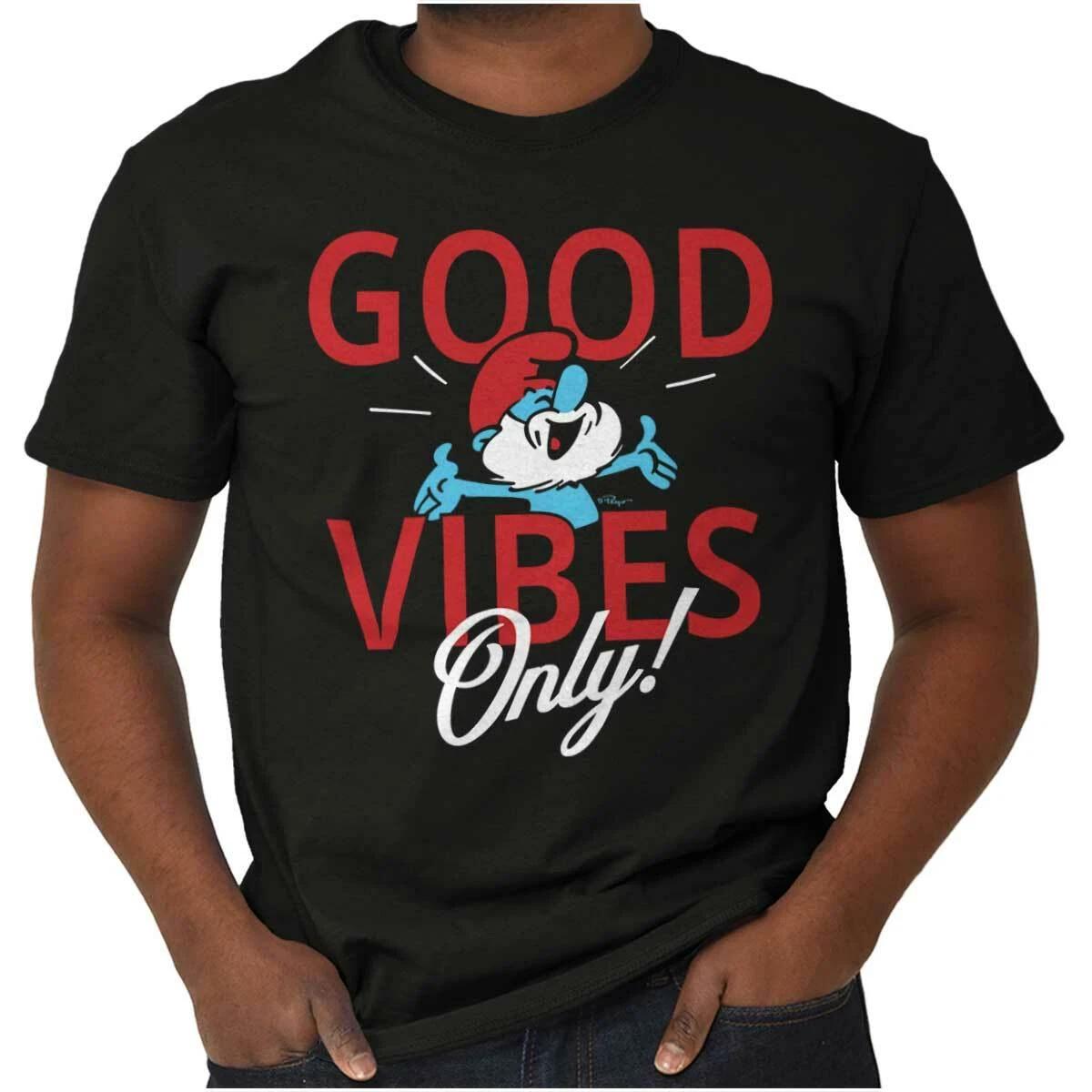 Papa Smurf Good Vibes Only Cartoon Positive Womens or Mens Crewneck T Shirt Tee XXL
